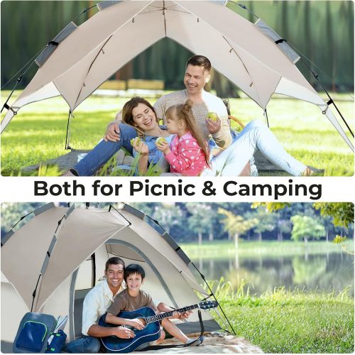 제네릭 Generic ArcadiVille Camping Pop up Tent 4 People, Waterproof and Windproof Family Tents for Camping, 2 in 1 for Outdoor & Travel, 60s Setup, Removable Rainfly, Ventilated Windows, Portable