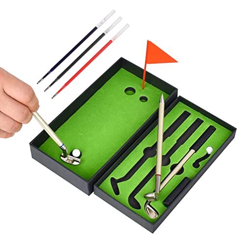 제네릭 Generic Mini Golf Club Pen Set Gifts for Man Dad Funny Office Souvenir Birthday Gifts for Boss Coworker Unique Novelty Golf Game Desktop Toys Cute Mini Putting Green Golf Course