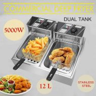 Generic 12.7 QT Large Capacity Electric Deep Fryer with 2 x 3.74 QT Removable Baskets and Temperature Limiter for Commercial and Home Use