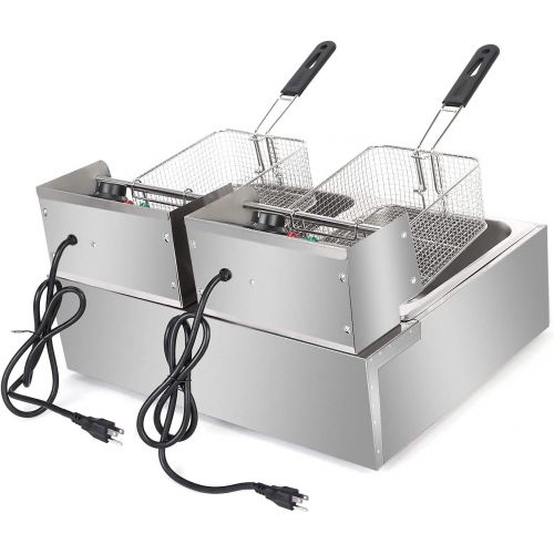 제네릭 Generic 12.7 QT Large Capacity Electric Deep Fryer with 2 x 3.74 QT Removable Baskets and Temperature Limiter for Commercial and Home Use