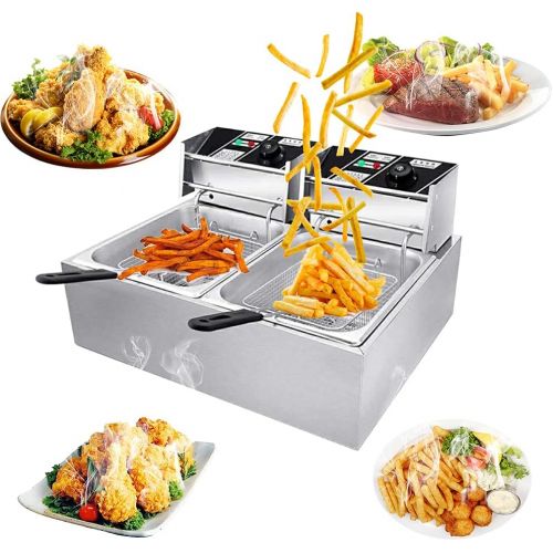 제네릭 Generic Electric Deep Fryer, Stainless Steel Tabletop Large Capacity Frying Machine for Kitchen Business Allowed to Fry Chicken, French Fries (12L)