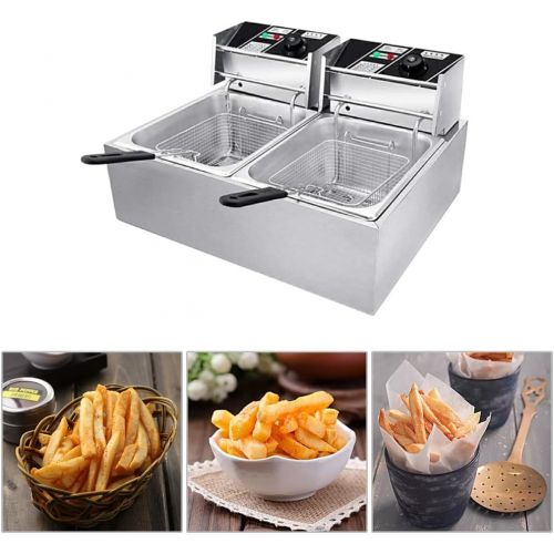 제네릭 Generic Electric Deep Fryer, Stainless Steel Tabletop Large Capacity Frying Machine for Kitchen Business Allowed to Fry Chicken, French Fries (12L)