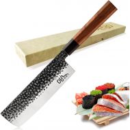 Generic Vegetable Nakiri Knife 7 inch - Yi Gyuto Knife 3 Layer 5CR15MOV Clad Steel Hammered/Octagon Handle Chef Knife - Ultra Sharp Brown Octagon Handle + Hammered Blade 7 Inch Nakiri Knif