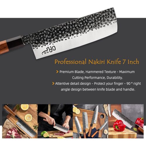 제네릭 Generic Vegetable Nakiri Knife 7 inch - Yi Gyuto Knife 3 Layer 5CR15MOV Clad Steel Hammered/Octagon Handle Chef Knife - Ultra Sharp Brown Octagon Handle + Hammered Blade 7 Inch Nakiri Knif
