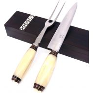 Generic Carving set with handmade bone handle Argentine and finished with bronze threads in a wooden box (Bone)
