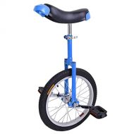 Generic 16-inch Wheel Aluminum Rim Steel Fork Frame Unicycle Blue w/Comfortable Saddle Seat Rubber Mountain Tire for Balance Exercise Training Road Street Bike Cycling