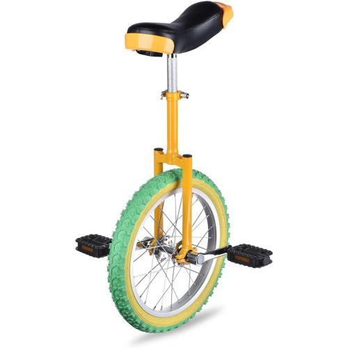 제네릭 Generic 16 Wheel Unicycle Comfort Saddle Seat Skid Proof Tire Chrome 16 Inch Steel Frame Yellow Green Bike Cycle