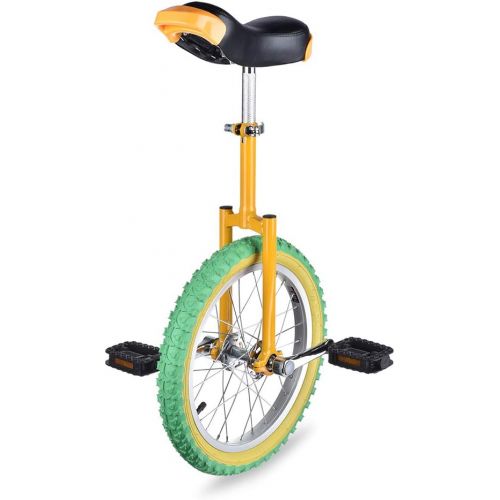 제네릭 Generic 16 Wheel Unicycle Comfort Saddle Seat Skid Proof Tire Chrome 16 Inch Steel Frame Yellow Green Bike Cycle