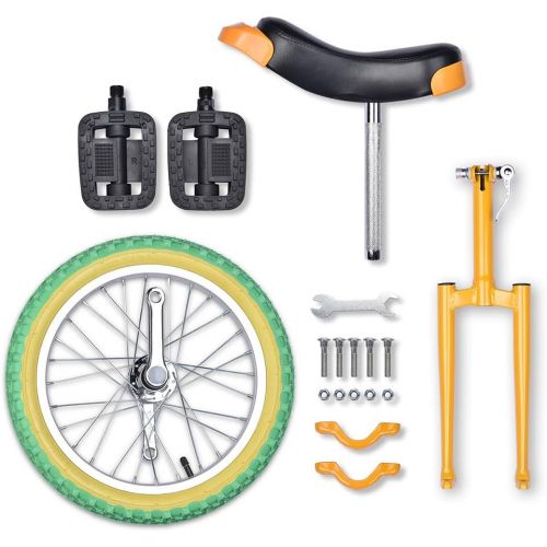 제네릭 Generic 16 Wheel Unicycle Comfort Saddle Seat Skid Proof Tire Chrome 16 Inch Steel Frame Yellow Green Bike Cycle