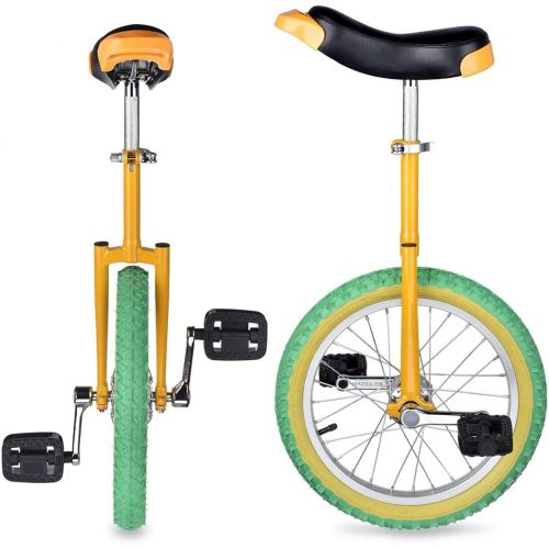 제네릭 Generic 16 Wheel Unicycle Comfort Saddle Seat Skid Proof Tire Chrome 16 Inch Steel Frame Yellow Green Bike Cycle