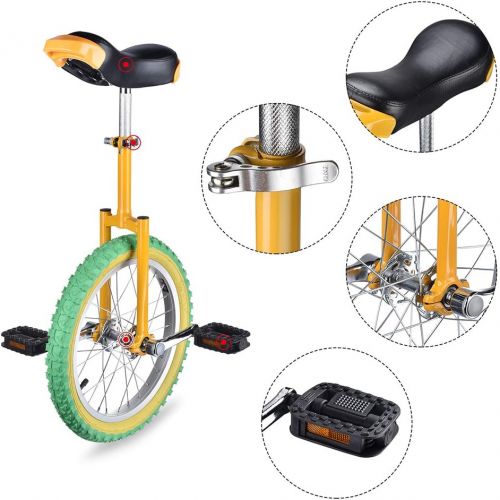 제네릭 Generic 16 Wheel Unicycle Comfort Saddle Seat Skid Proof Tire Chrome 16 Inch Steel Frame Yellow Green Bike Cycle