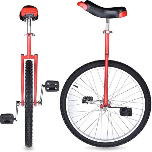 제네릭 Generic 24 Inch Tire Chrome Unicycle Wheel Training Style Cycling w/ Stand Release Saddel Seat Balance Mountain Exercise Bike - Red