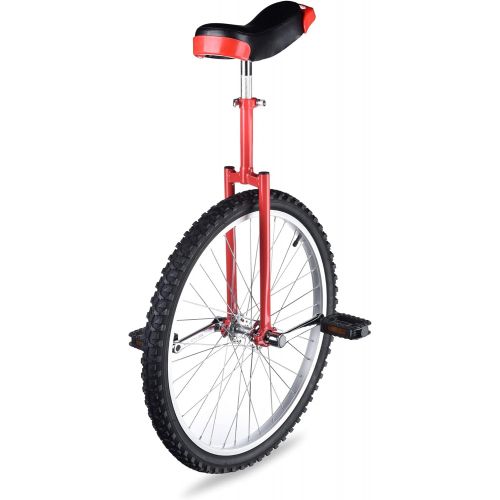 제네릭 Generic 24 Inch Tire Chrome Unicycle Wheel Training Style Cycling w/ Stand Release Saddel Seat Balance Mountain Exercise Bike - Red