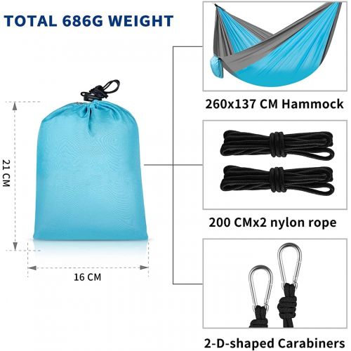 제네릭 Generic Camping Hammocks,Portable Single & Double Hammock with 2 Tree Straps,Ultralight Nylon Parachute Multifunctional Light Weight Backpacking Gear for Indoor,Outdoor,Travel,Beach,Yard,G