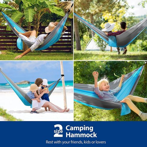 제네릭 Generic Camping Hammocks,Portable Single & Double Hammock with 2 Tree Straps,Ultralight Nylon Parachute Multifunctional Light Weight Backpacking Gear for Indoor,Outdoor,Travel,Beach,Yard,G