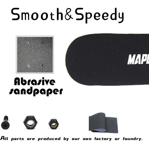 제네릭 Generic MAPLSPED Skateboards for Beginners, Complete Skateboard 31 x 7.88, 7 Layer Canadian Maple Double Kick Concave Standard and Tricks Skateboards for Kids and Beginners