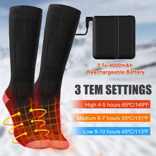 제네릭 Generic Electric Heated Socks, 4000mAh Upgraded Rechargeable Washable Battery Heat Socks Up to 9 Hours of Heating Unisex Winter Warm Battery Powered Thermal Socks for Skiing Camping Runnin