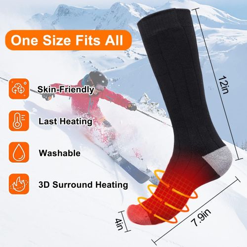 제네릭 Generic Electric Heated Socks, 4000mAh Upgraded Rechargeable Washable Battery Heat Socks Up to 9 Hours of Heating Unisex Winter Warm Battery Powered Thermal Socks for Skiing Camping Runnin