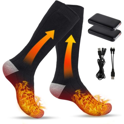 제네릭 Generic Electric Heated Socks, 4000mAh Upgraded Rechargeable Washable Battery Heat Socks Up to 9 Hours of Heating Unisex Winter Warm Battery Powered Thermal Socks for Skiing Camping Runnin