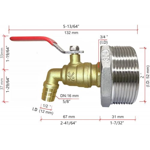 제네릭 Generic 2 Drum Faucet 3/4 inch Brass Barrel Faucet with EPDM Gasket for 55 Gallon Drum Teflon Tape Included