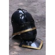 할로윈 용품Generic 18 Guage Steel Medieval Knight Black Gothic Sallet Helmet With Bevor Halloween Costume