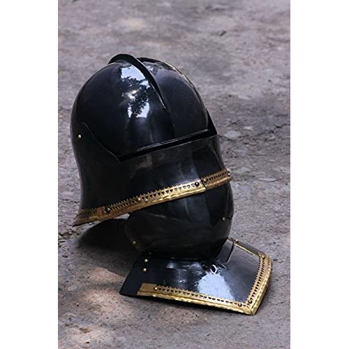 제네릭 할로윈 용품Generic 18 Guage Steel Medieval Knight Black Gothic Sallet Helmet With Bevor Halloween Costume