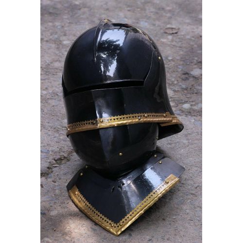 제네릭 할로윈 용품Generic 18 Guage Steel Medieval Knight Black Gothic Sallet Helmet With Bevor Halloween Costume