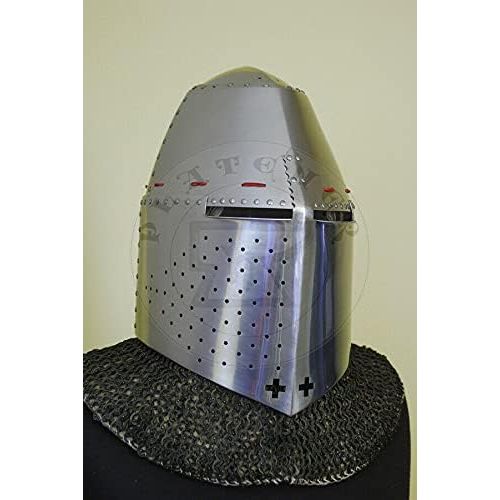 제네릭 할로윈 용품Generic GlobalMart Custom SCA HNB 14 Gauge Steel Medieval Griffin Great Helmet w Aventail Halloween costume