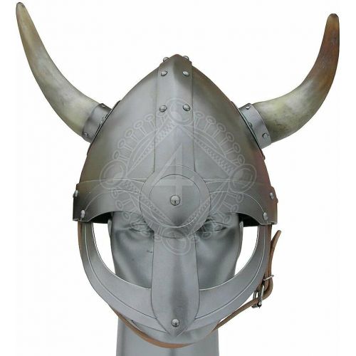 제네릭 할로윈 용품Generic GlobalMart 18 gauge Steel Medieval Knight Viking helmet with front shiled and horns Halloween costume