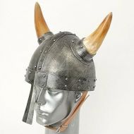 Generic GlobalMart 18 gauge Steel Medieval Knight Viking helm with nasal and horns Halloween costume