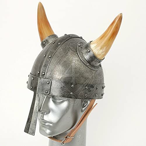 제네릭 할로윈 용품Generic GlobalMart 18 gauge Steel Medieval Knight Viking helm with nasal and horns Halloween costume