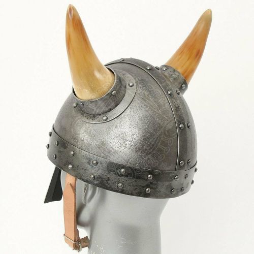 제네릭 할로윈 용품Generic GlobalMart 18 gauge Steel Medieval Knight Viking helm with nasal and horns Halloween costume