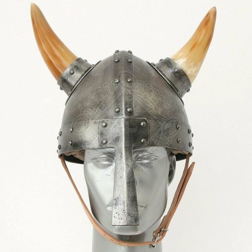 제네릭 할로윈 용품Generic GlobalMart 18 gauge Steel Medieval Knight Viking helm with nasal and horns Halloween costume