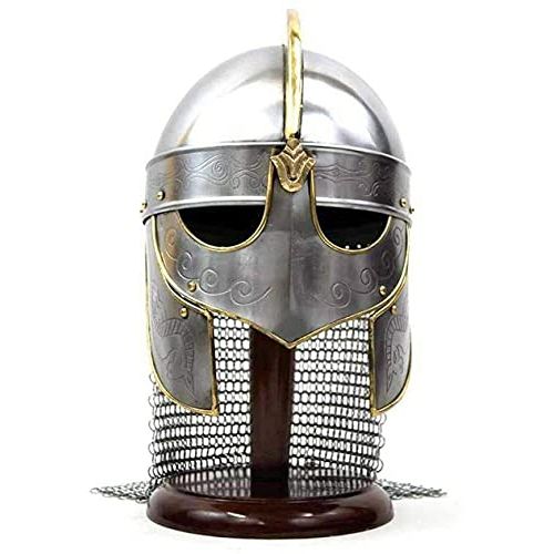 제네릭 할로윈 용품Generic Kasmiartgallery Halloween Medieval Viking Helmet with Chain Mail Crusader Helmet Warrior Armor Knight Helmet 18g