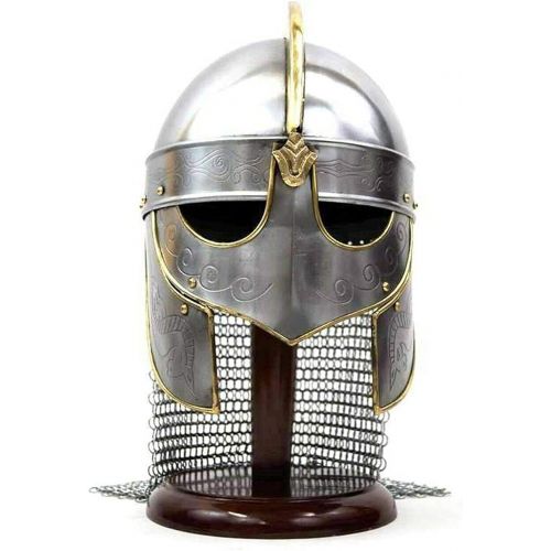 제네릭 할로윈 용품Generic Kasmiartgallery Halloween Medieval Viking Helmet with Chain Mail Crusader Helmet Warrior Armor Knight Helmet 18g