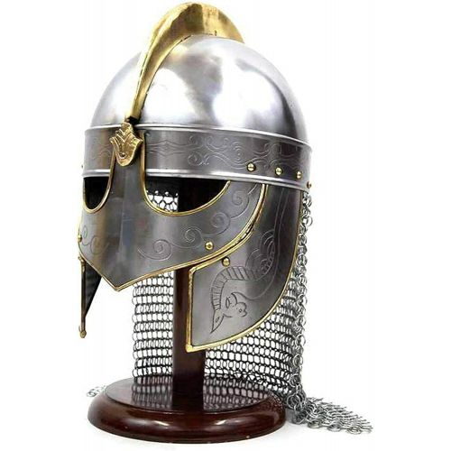 제네릭 할로윈 용품Generic Kasmiartgallery Halloween Medieval Viking Helmet with Chain Mail Crusader Helmet Warrior Armor Knight Helmet 18g