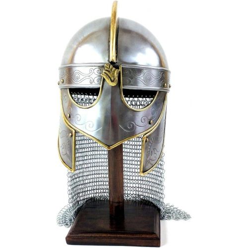 제네릭 할로윈 용품Generic Kasmiartgallery Halloween Medieval Viking Helmet with Chain Mail Crusader Helmet Warrior Armor Knight Helmet 18g