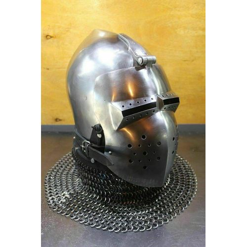 제네릭 할로윈 용품Generic GlobalMart Antique Custom SCA HNB 14 Gauge Steel Medieval Combat Pig Faced Bascinet Helmet Halloween costume