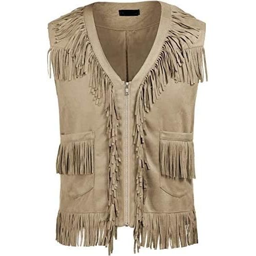 제네릭 할로윈 용품Generic Mens Western Cowboy Vest Casual Fringe Hippie Costume V Neck Zipper Suede Leather Waistcoat