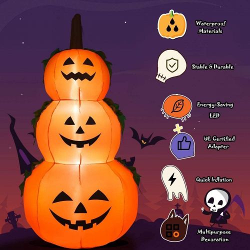 제네릭 할로윈 용품Generic Mayjooy 6FT Halloween Inflatable Pumpkin Combo Decor, Halloween Blow Up Decoration w/3 Stacked LED Lights for Lawn Yard Home Party, Outdoor Indoor Halloween Pumpkin Lamp