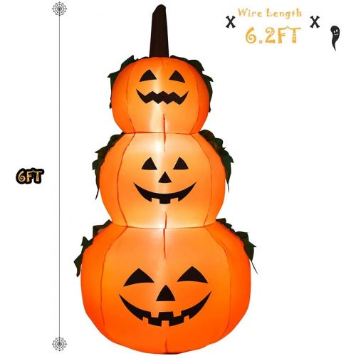 제네릭 할로윈 용품Generic Mayjooy 6FT Halloween Inflatable Pumpkin Combo Decor, Halloween Blow Up Decoration w/3 Stacked LED Lights for Lawn Yard Home Party, Outdoor Indoor Halloween Pumpkin Lamp