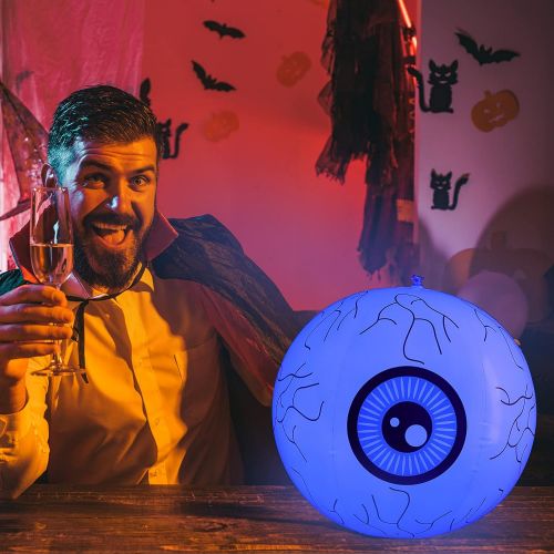 제네릭 할로윈 용품generic 1 Set Halloween Inflatable Eyeball Inflatable LED Light Up Eyeball LED Blow Up Lighted Decor for Halloween Outdoor Yard Lawn Decoration 16 Inch White