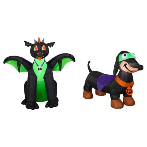 제네릭 할로윈 용품Generic Gemmy 4 Airblown Inflatable Weiner Dog in Halloween Costume & 4 Winged Black/Green Dragon