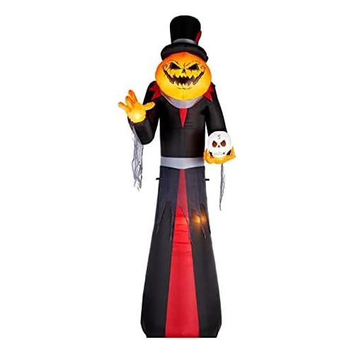 제네릭 할로윈 용품Generic Halloween Inflatable Giant Sized Pumpkin Head Reaper in Top Hat | 12ft Tall Air Blown Inflatable Pumpkin Reaper with Skull in Hand