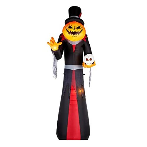 제네릭 할로윈 용품Generic Halloween Inflatable Giant Sized Pumpkin Head Reaper in Top Hat | 12ft Tall Air Blown Inflatable Pumpkin Reaper with Skull in Hand