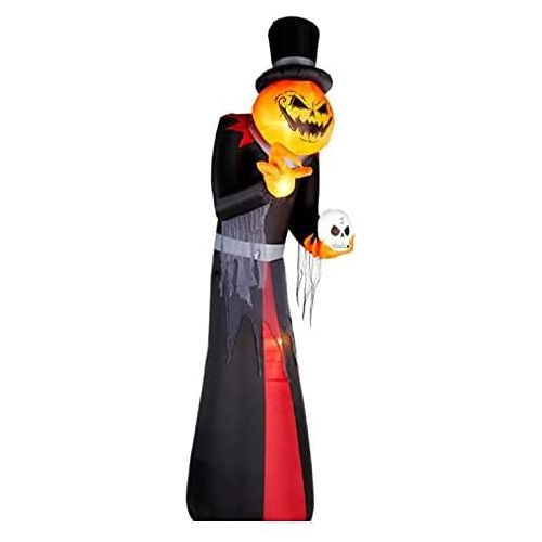 제네릭 할로윈 용품Generic Halloween Inflatable Giant Sized Pumpkin Head Reaper in Top Hat | 12ft Tall Air Blown Inflatable Pumpkin Reaper with Skull in Hand