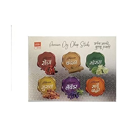 제네릭 인센스스틱 Generic Sun Temple - Set of 12 Pack of Dry Dhoop / Incense Sticks - 6 Scent with 2 Packets Each - Rose Jasmine Sandalwood Lavender Fragrant Gum Sai Shradha - Pure Natural and Herbal Produc