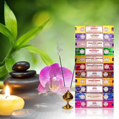 제네릭 인센스스틱 Generic Set of 15g Nag Champa, Lavender, Patchouli, Musk, Reiki, Rose, Positive Vibes, Spiritual Healing, Dragon Blood, Sandalwood, Vanilla + Free One Unit of 15g Satya Incense