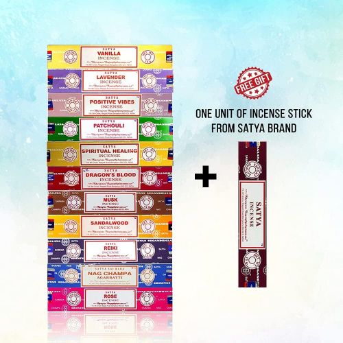 제네릭 인센스스틱 Generic Set of 15g Nag Champa, Lavender, Patchouli, Musk, Reiki, Rose, Positive Vibes, Spiritual Healing, Dragon Blood, Sandalwood, Vanilla + Free One Unit of 15g Satya Incense