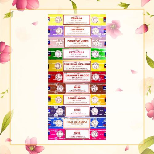 제네릭 인센스스틱 Generic Set of 15g Nag Champa, Lavender, Patchouli, Musk, Reiki, Rose, Positive Vibes, Spiritual Healing, Dragon Blood, Sandalwood, Vanilla + Free One Unit of 15g Satya Incense